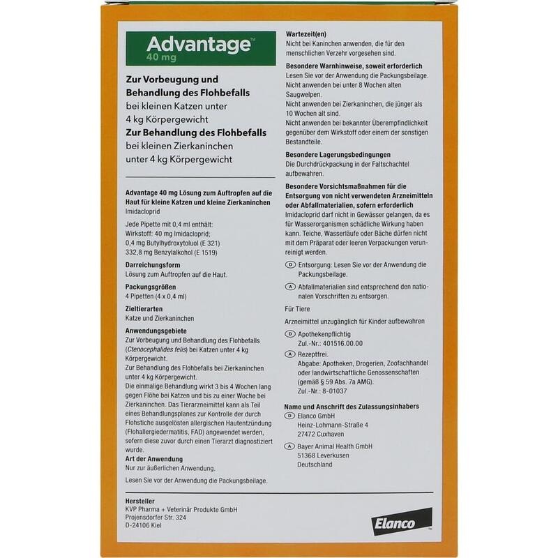 ADVANTAGE 40 mg Lsg.f.kl.Katzen/kl.Zierkaninchen