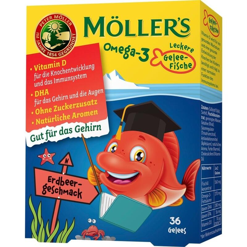 MÖLLER'S Omega-3 Gelee Fisch Erdbeere Kautabletten