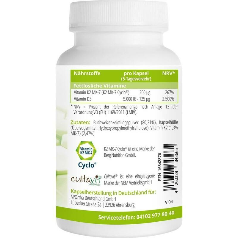 VITAMIN D3 5.000 I.E.+K2 MK7 200 μg vegan Kapseln